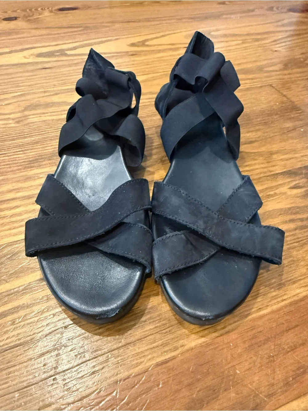 Arche Black Ruffle Strap Platform Sandals